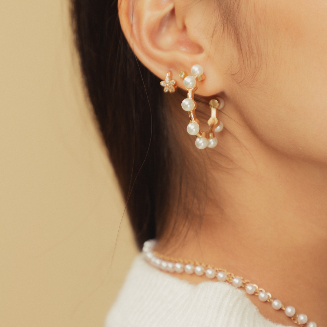 Golden Pearl Hoops