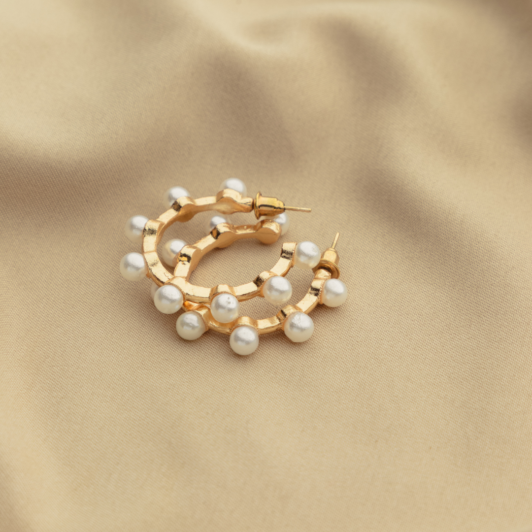 Golden Pearl Hoops