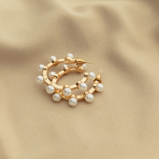 Golden Pearl Hoops