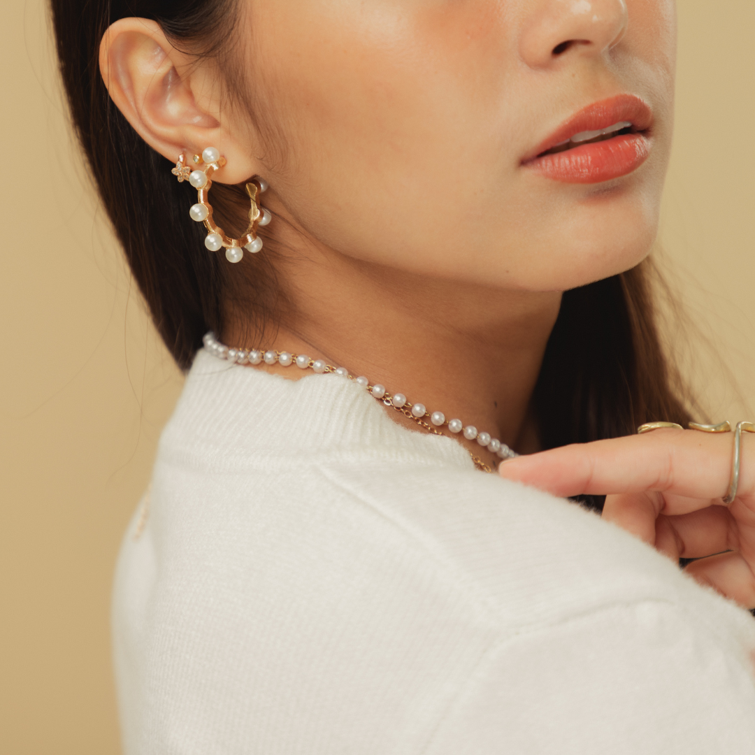 Golden Pearl Hoops
